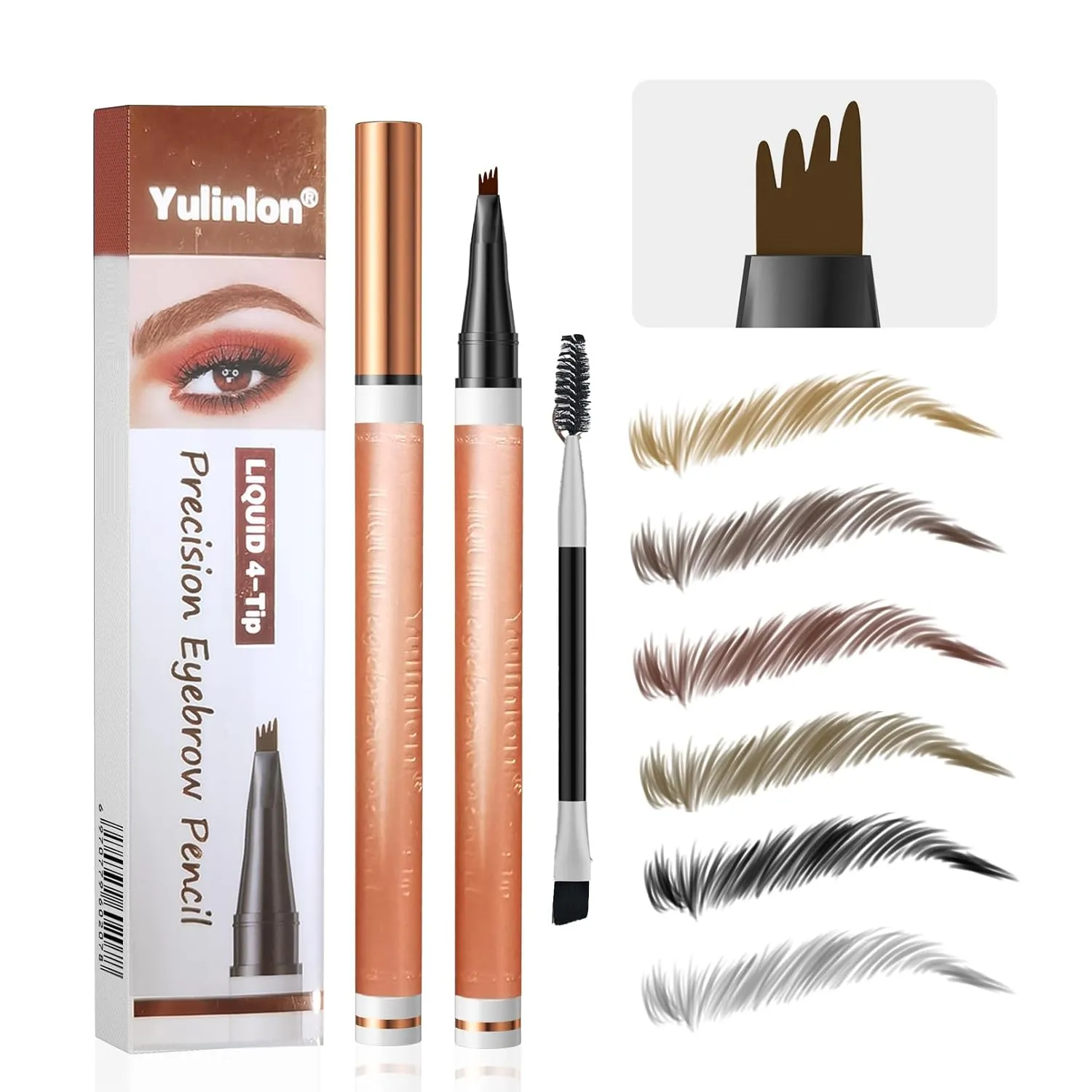 4-Tip Eyebrow Pen, 6 Colors Waterproof Long-Lasting Brow Pencil, Professional Makeup Tool (2#Dark Brown)