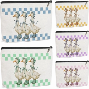 5 Pack Checkered Cute Bow Animal Goose Decor Lovers Gift Goose Gifts Makeup Bag, Cosmetic Bags for Women Grandma Nurse Coworker Boss Nurse Travel Toiletry Bag Christmas Graduation Birthday Nurse Day