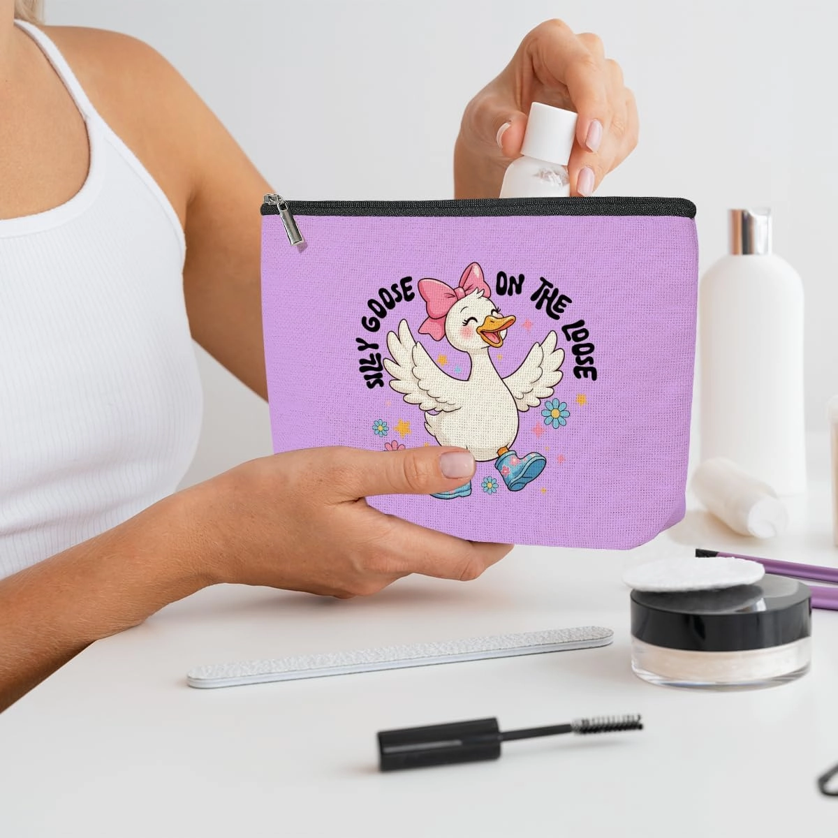 5 Pack Cute Funny Goose Decor Lovers Gift Goose Gifts Makeup Bag, Cosmetic Bags for Women, Mom, Best Friend, Sister Girls Bachelorette Party Travel Toiletry Bag Friendship Birthday Christmas