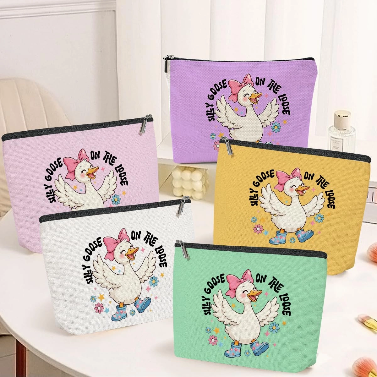 5 Pack Cute Funny Goose Decor Lovers Gift Goose Gifts Makeup Bag, Cosmetic Bags for Women, Mom, Best Friend, Sister Girls Bachelorette Party Travel Toiletry Bag Friendship Birthday Christmas