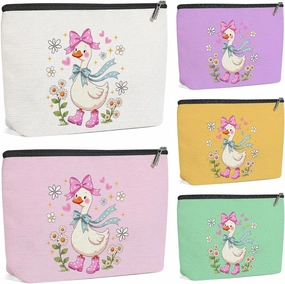 5 Pack Floral Coquette Cute Bow Animal Goose Decor Lovers Gift Goose Gifts Makeup Bag, Travel Cosmetic Bags for Women, Mom Sister Bestie Doctor Toiletry Bag Birthday Christmas Appreciation Graduation