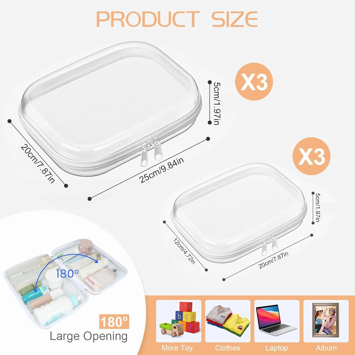 6 Pcs Clear Hard Zipper Case Hard-Sided Premium Storage Case Plastic Clear Hard Shell Zipper Pouch Portable Travel Organizer Box for Building Blocks Puzzles Cosmetics Makeup Pencil (White)