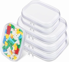 6 Pcs Clear Hard Zipper Case Hard-Sided Premium Storage Case Plastic Clear Hard Shell Zipper Pouch Portable Travel Organizer Box for Building Blocks Puzzles Cosmetics Makeup Pencil (White)