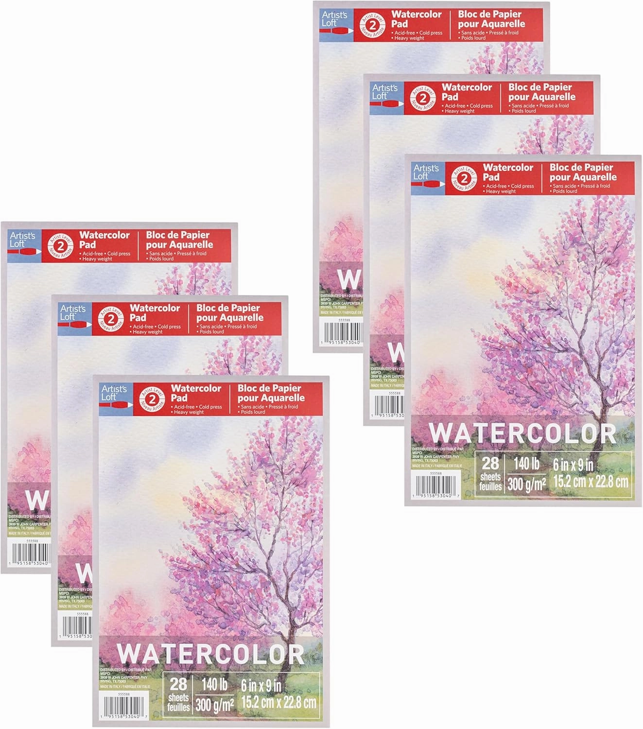 6" x 9" Watercolor Pad by Artist's Loft - Heavyweight and Acid Free Paper for Watercolor Paint - Bulk 6 Pack