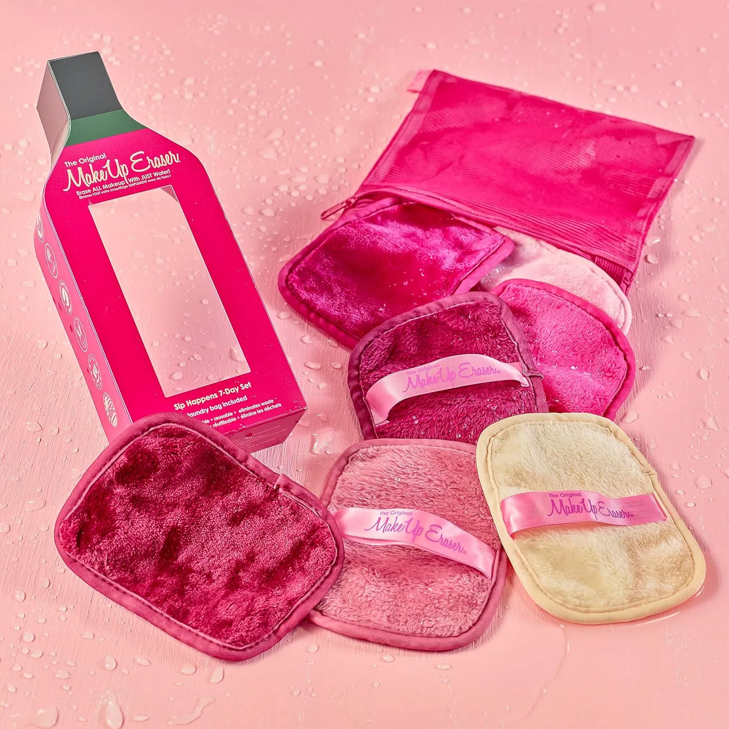 7-Day Set, Erase All Makeup with Just Water, Including Waterproof Mascara, Eyeliner, Foundation, Lipstick, Sunscreen, and More! 7ct