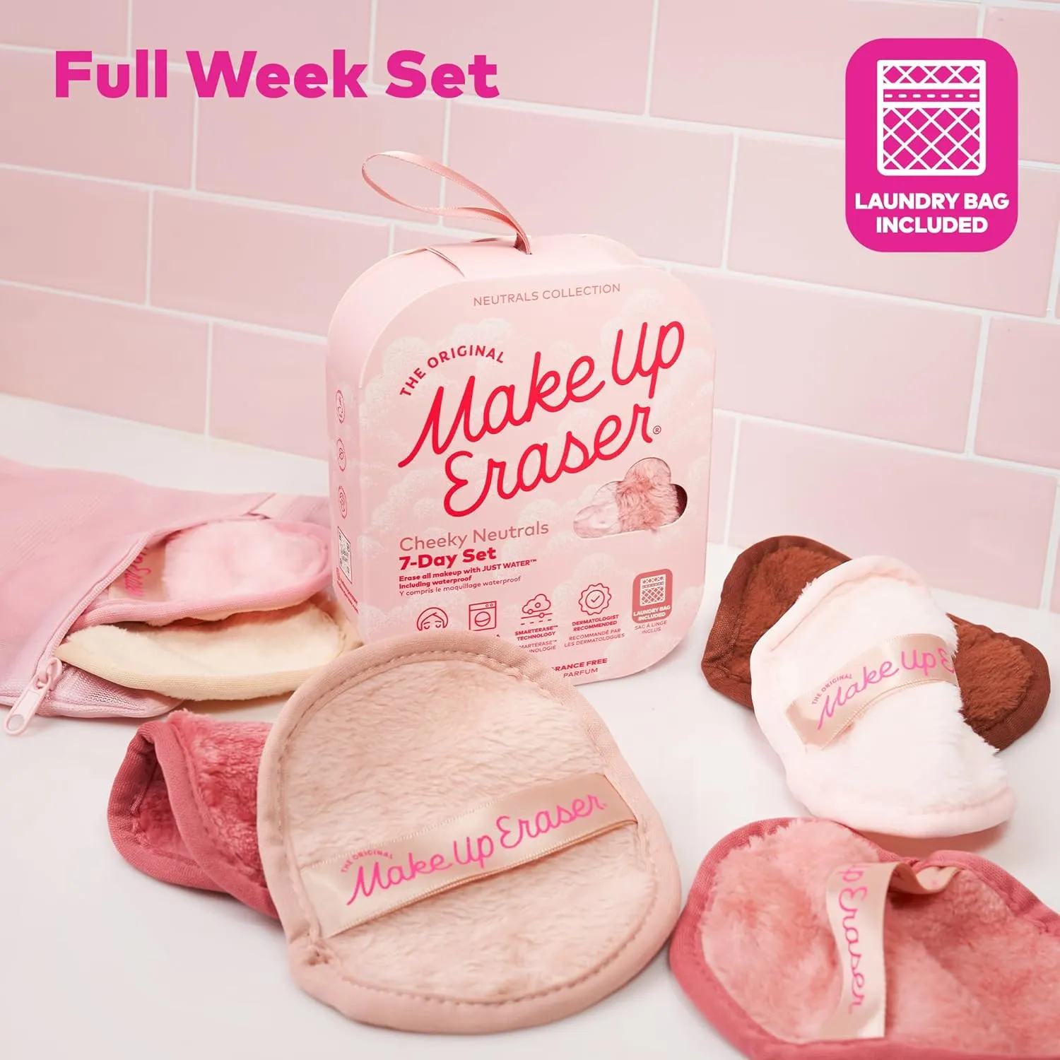 7-Day Set, Erase All Makeup with Just Water, Including Waterproof Mascara, Eyeliner, Foundation, Lipstick, Sunscreen, and More! 7ct