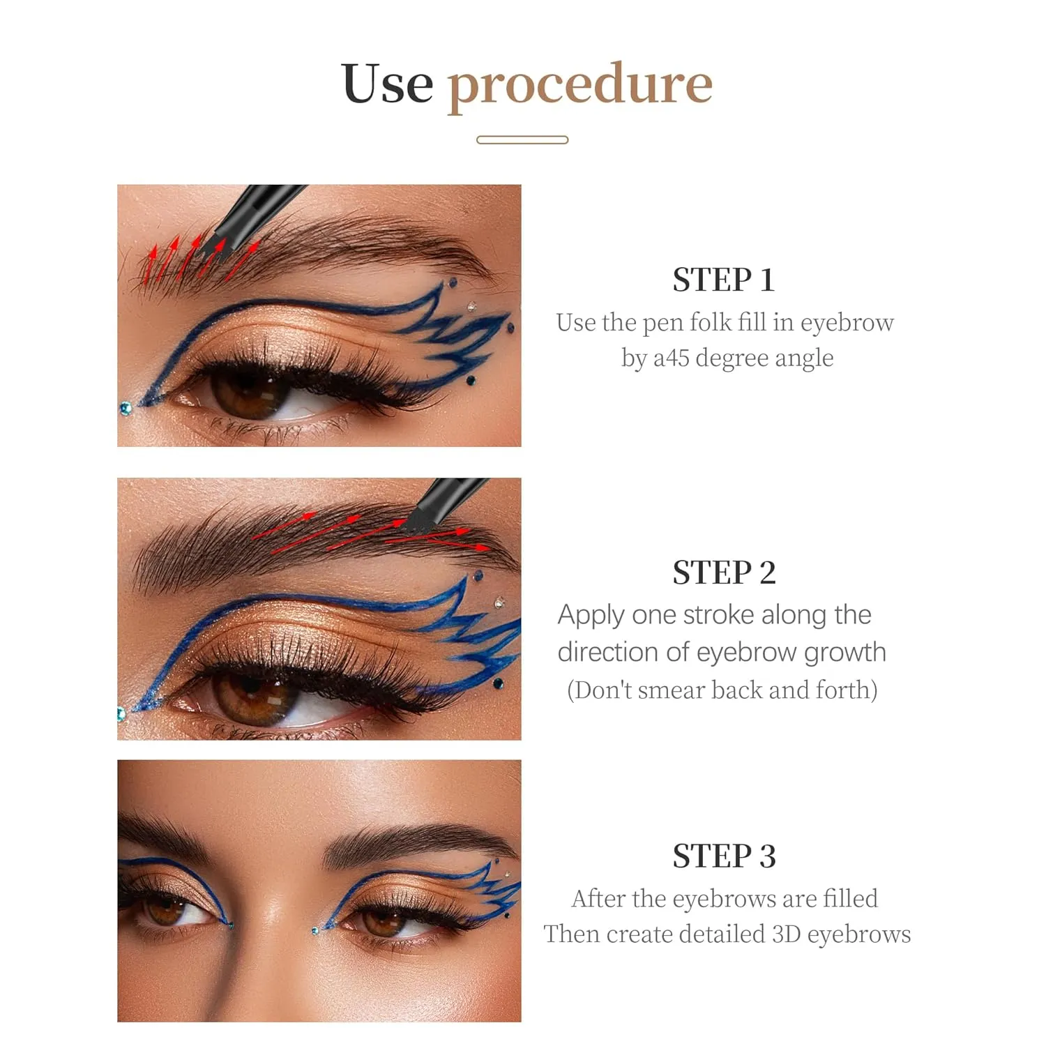9706 2-in-1 Double-Ended Liquid Eyebrow Pen, 4 Tip Head& 1 Tip Ultra Fine Eyebrow Pen,Easily Draw Realistic Eyebrows, 4 Color, Waterproof (2#Dark Brown)