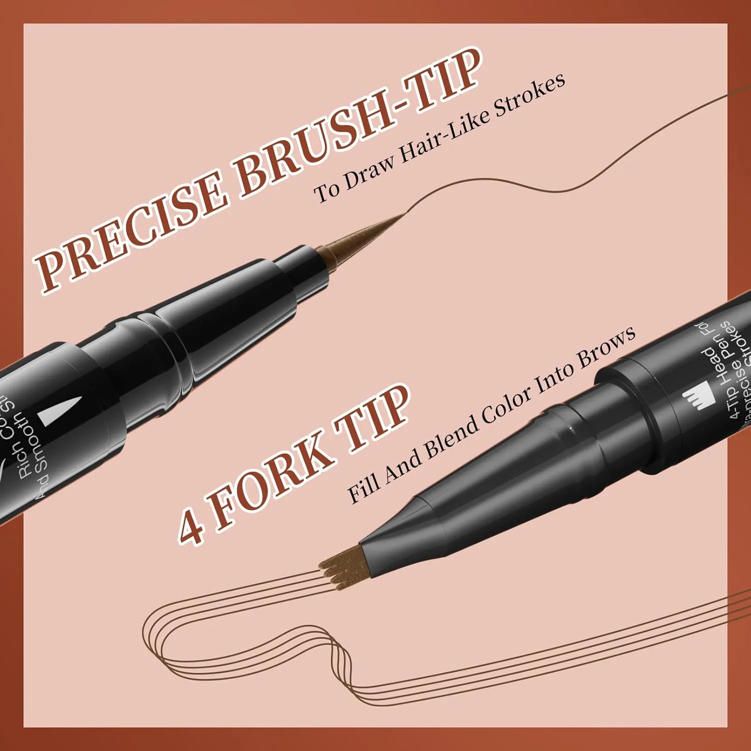 9706 2-in-1 Double-Ended Liquid Eyebrow Pen, 4 Tip Head& 1 Tip Ultra Fine Eyebrow Pen,Easily Draw Realistic Eyebrows, 4 Color, Waterproof (2#Dark Brown)
