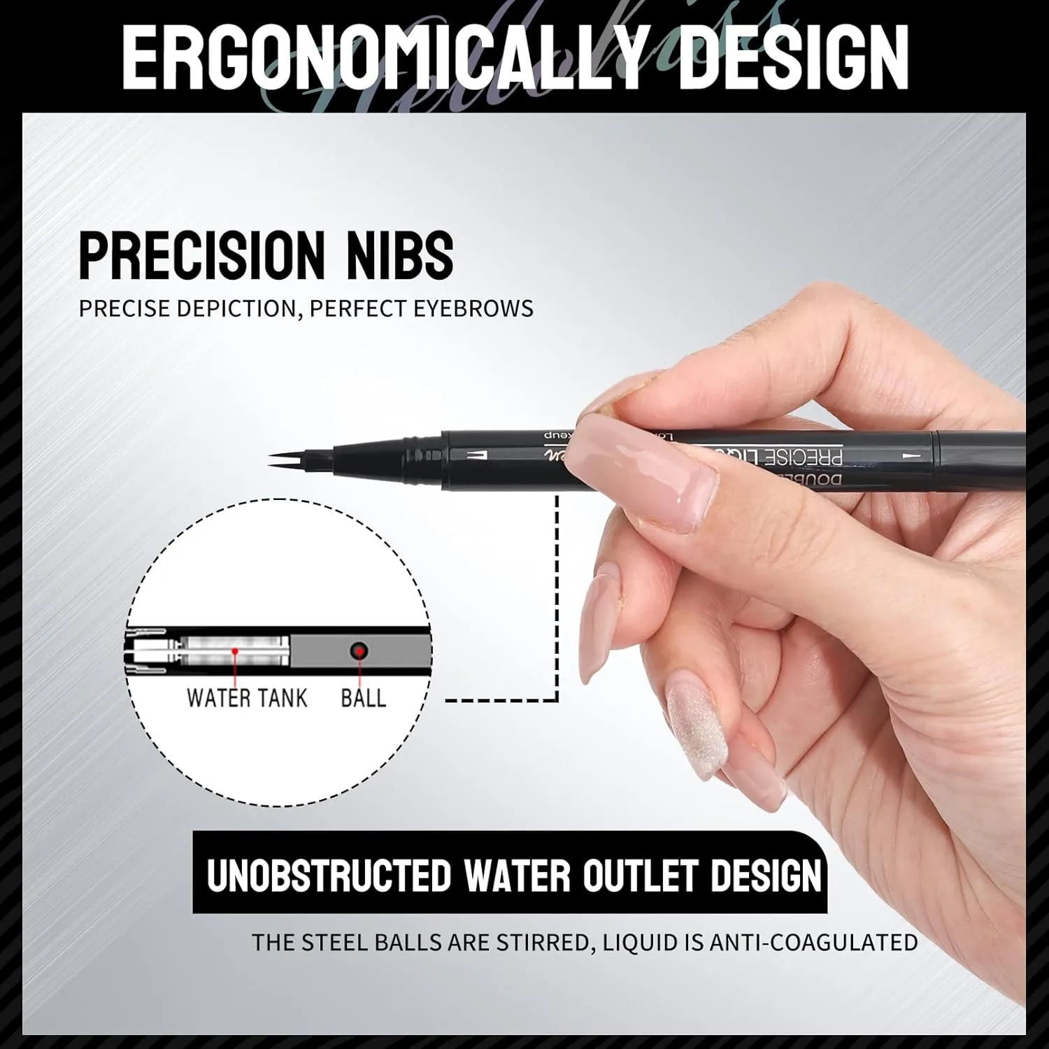 9708 2-Tip Double-Ended Eyebrow Pen, 2-in-1, with Eyebrow Brush. Waterproof and Sweat Proof,Precise Liquid Brow, 5 Shades, Long-Lasting (1#Light Brown)