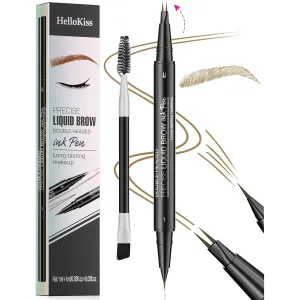 9708 2-Tip Double-Ended Eyebrow Pen, 2-in-1, with Eyebrow Brush. Waterproof and Sweat Proof,Precise Liquid Brow, 5 Shades, Long-Lasting (1#Light Brown)