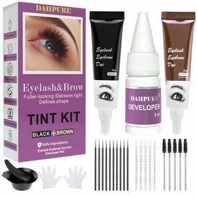 (Black and Brown) Lash & Brow Color Kit, Eyelash & Eyebrow Coloring Kit Lasting for 6-8 Weeks, Easy to Use for Beginner and Professional