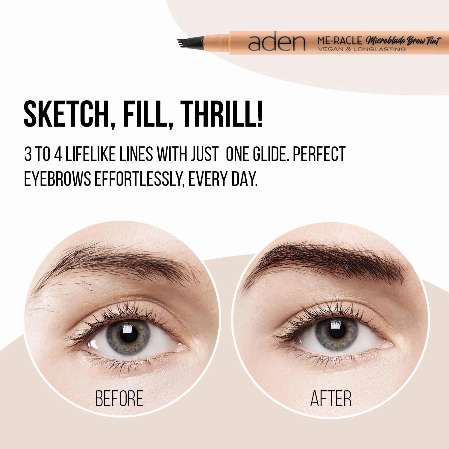 aden Microblading Eyebrow Pen – Brow Tint – Smudge Proof, Waterproof, Defined Micro Hair-Like Brows for Long-Lasting Wear - Made In Italy (02 Soft brown)