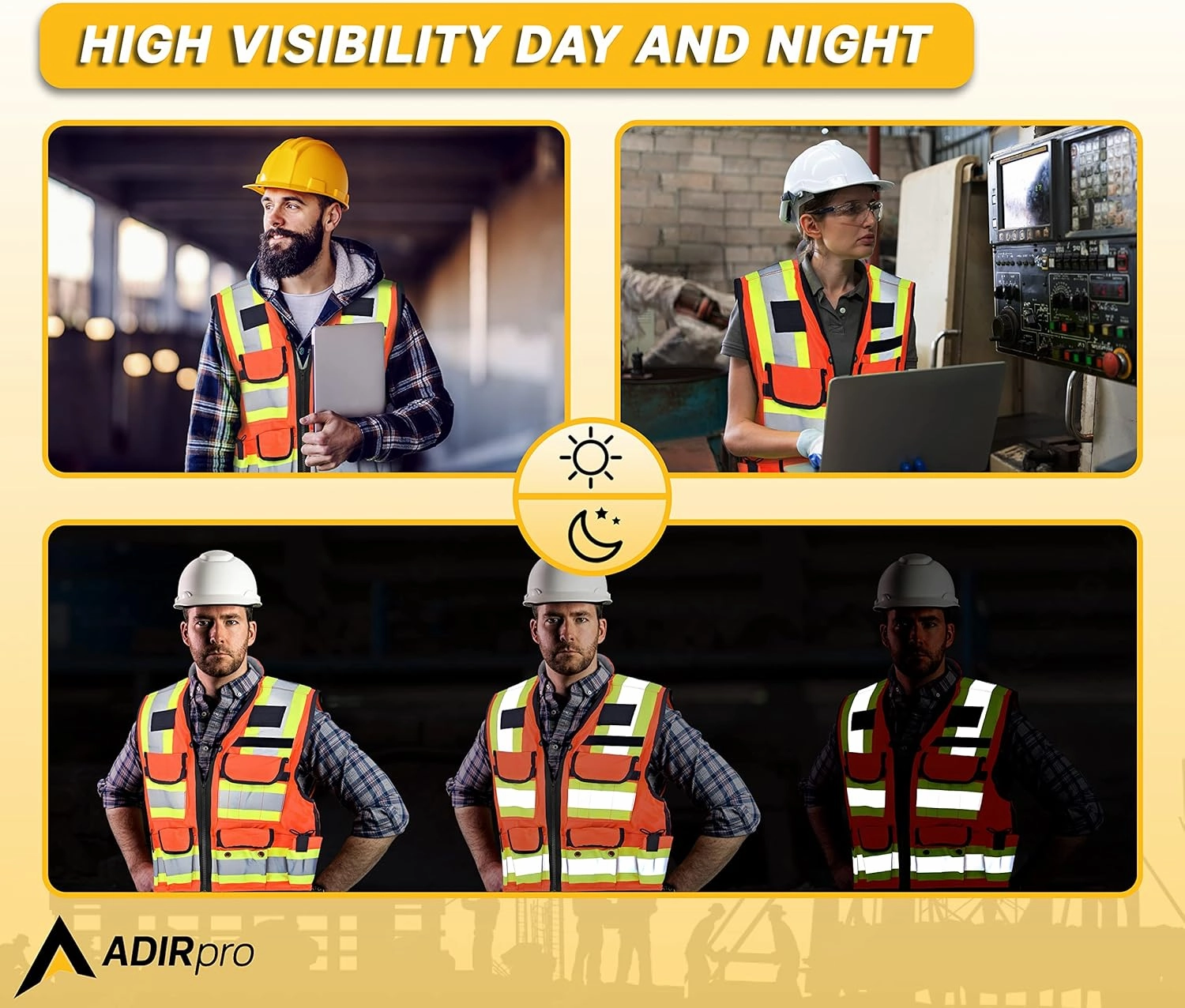 AdirPro Surveyor Safety Vest with Pockets - High visibility Reflective Construction Vest
