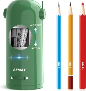AFMAT Electric Pencil Sharpener for Colored Pencils 7-11.5mm, Fully Automatic Pencil Sharpener, Auto in & Out, Rechargeable Hands-Free for Large Pencils, Green
