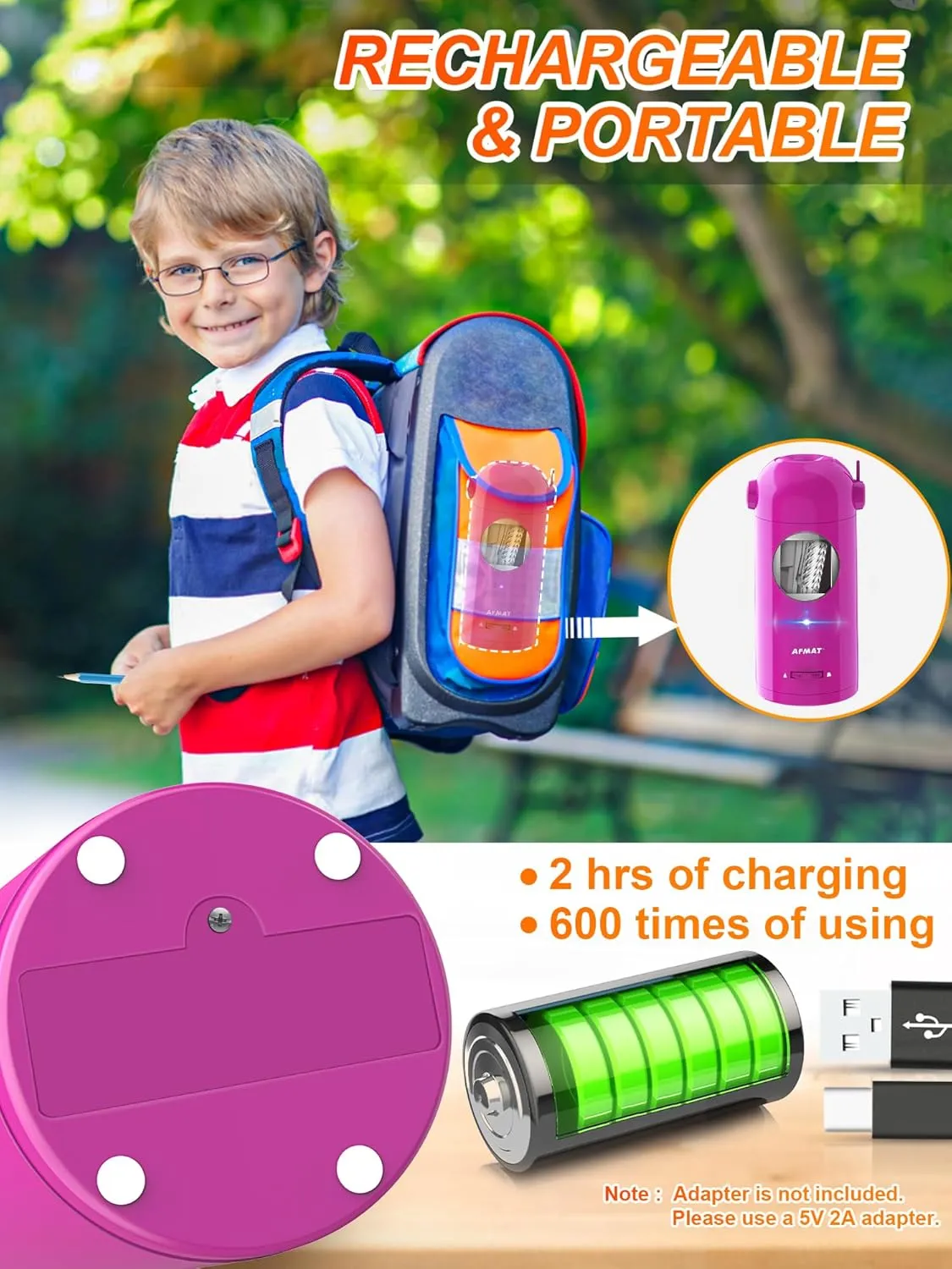 AFMAT Electric Pencil Sharpener for Colored Pencils, Fully Automatic Robot Pencil Sharpener, Auto in & Out, Rechargeable Hands-Free for 7-11.5mm Jumbo Pencils, Home, Classroom