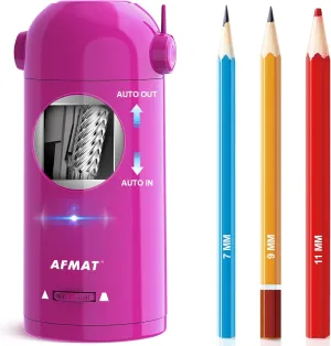 AFMAT Electric Pencil Sharpener for Colored Pencils, Fully Automatic Robot Pencil Sharpener, Auto in & Out, Rechargeable Hands-Free for 7-11.5mm Jumbo Pencils, Home, Classroom