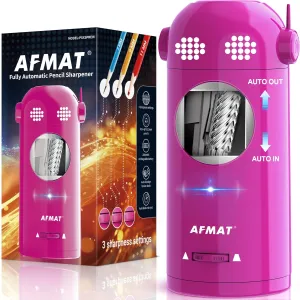 AFMAT Electric Pencil Sharpener Fully Automatic, Robot Pencil Sharpener for 7-11.5mm Pencils, Rechargeable Pencil Sharpener Hands-Free, Battery Operated Pencil Sharpener for Home, Office, Classroom
