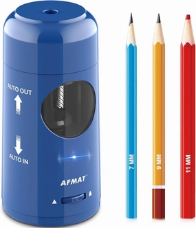 AFMAT Electric Pencil Sharpener, Rechargeable Automatic Pencil Sharpener for Jumbo & Colored Pencils (7-11.5mm), Auto in/Out, Hands-Free, Large Shaving Box, Portable for Home/Classroom/Office (Blue)
