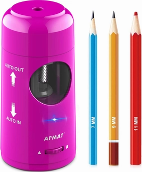 AFMAT Electric Pencil Sharpener, Rechargeable Automatic Pencil Sharpener for Jumbo & Colored Pencils (7-11.5mm), Auto In/Out, Hands-Free, Large Shaving Box, Portable for Home/Classroom/Office (Purple)