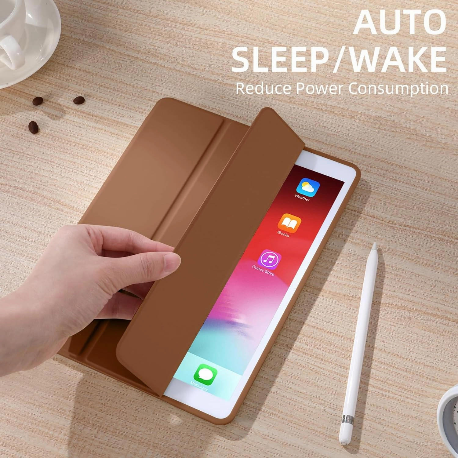 Akkerds Case Compatible with iPad 10.2 Inch 2021/2020/2019, for iPad 9th/8th/7th Generation Case with Pencil Holder, Protective Cover with Soft TPU Back, Auto Sleep/Wake, Brown