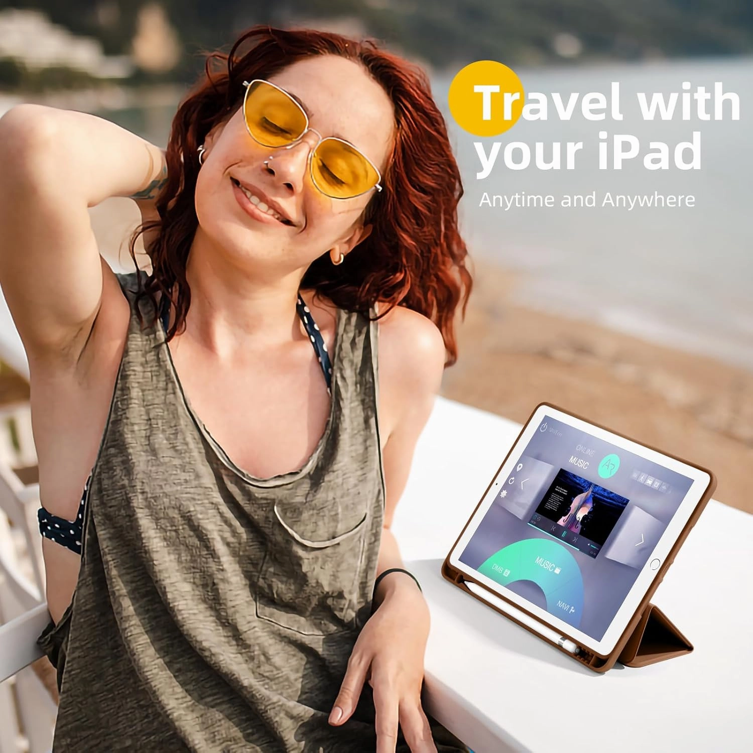 Akkerds Case Compatible with iPad 10.2 Inch 2021/2020/2019, for iPad 9th/8th/7th Generation Case with Pencil Holder, Protective Cover with Soft TPU Back, Auto Sleep/Wake, Brown