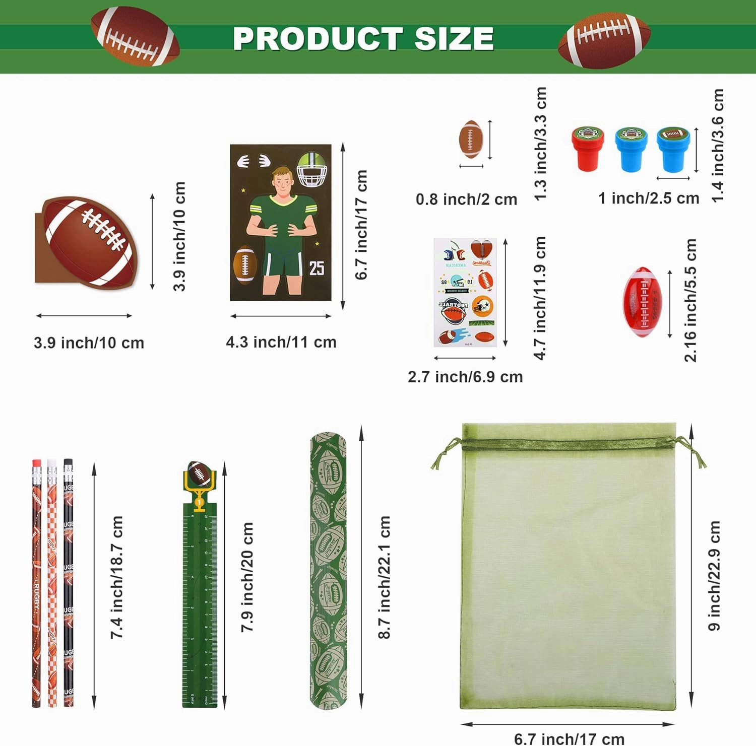 Aneco 170 Piece Football Party Favor Set Football Goodie Bag Stuffers Mini Card Pencil Sharpener Eraser Stamp Slap Bracelet Sticker School Stationery Bulk for Sport Party Team Game Prize Birthday Gift