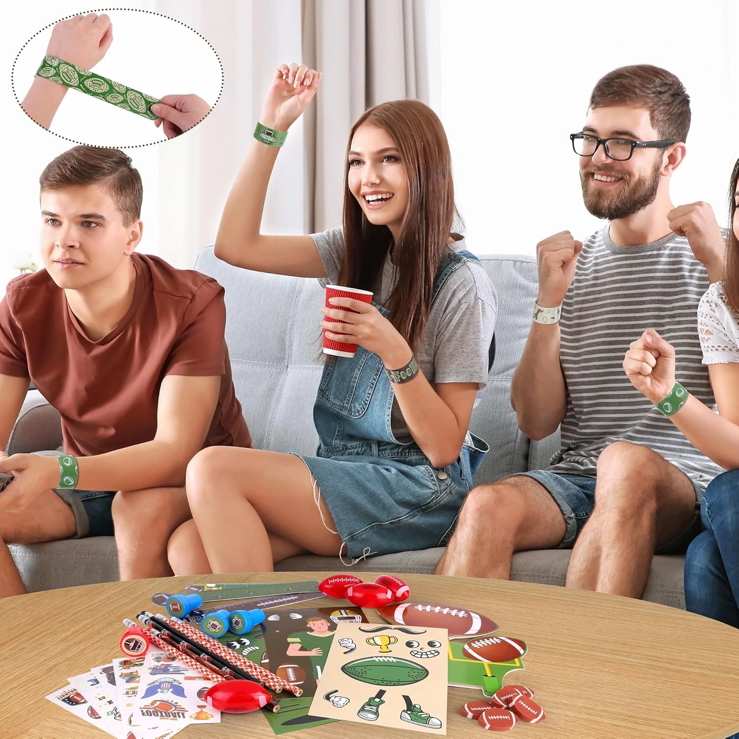 Aneco 340 Piece Football Party Favor Set Football Goodie Bag Stuffers Mini Card Pencil Sharpener Eraser Stamp Slap Bracelet Sticker School Stationery Bulk for Sport Party Team Game Prize Birthday Gift