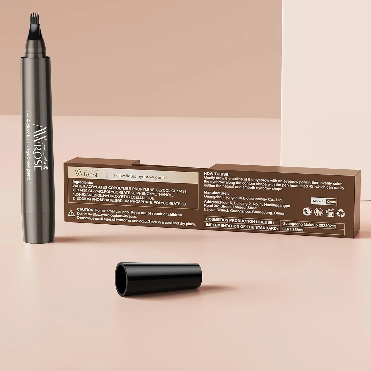 AWROSE Eyebrow Pencil, 3D Waterproof Microblading Eyebrow Pen 4 Fork Tip Tattoo Pencil, Precise Natural Brow Magic Eyebrow Pencil with Hair Like Strokes, 4 Points Multi-Used Eye Brow Pencils for Women