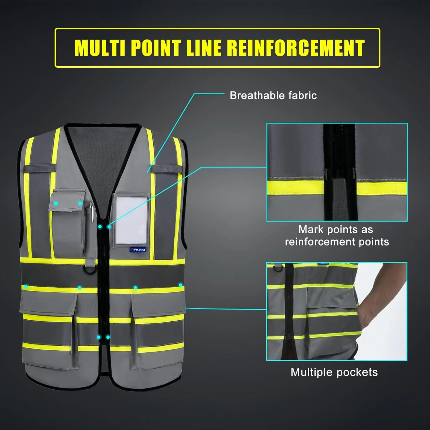 AYKRM Custom Logo Personalised Printed High Visibility Reflective 2 two tone work construction Safety Vest