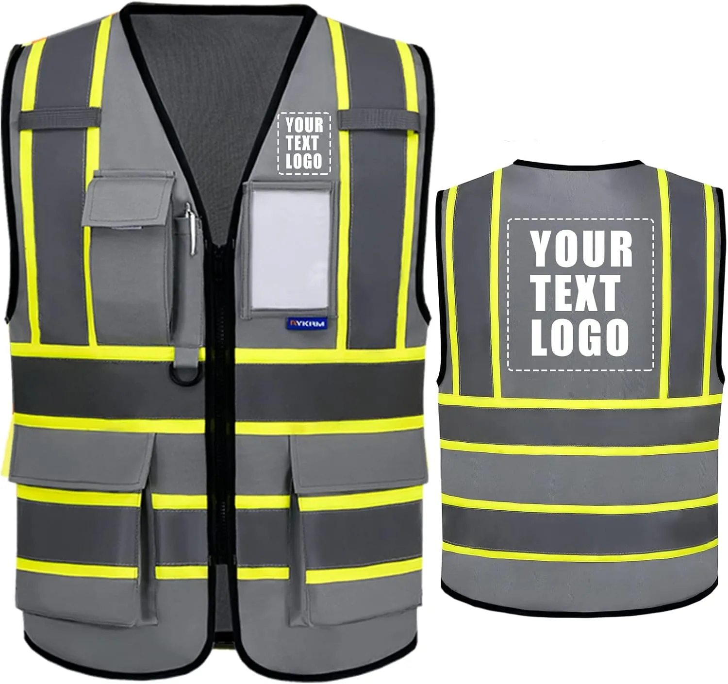 AYKRM Custom Logo Personalised Printed High Visibility Reflective 2 two tone work construction Safety Vest