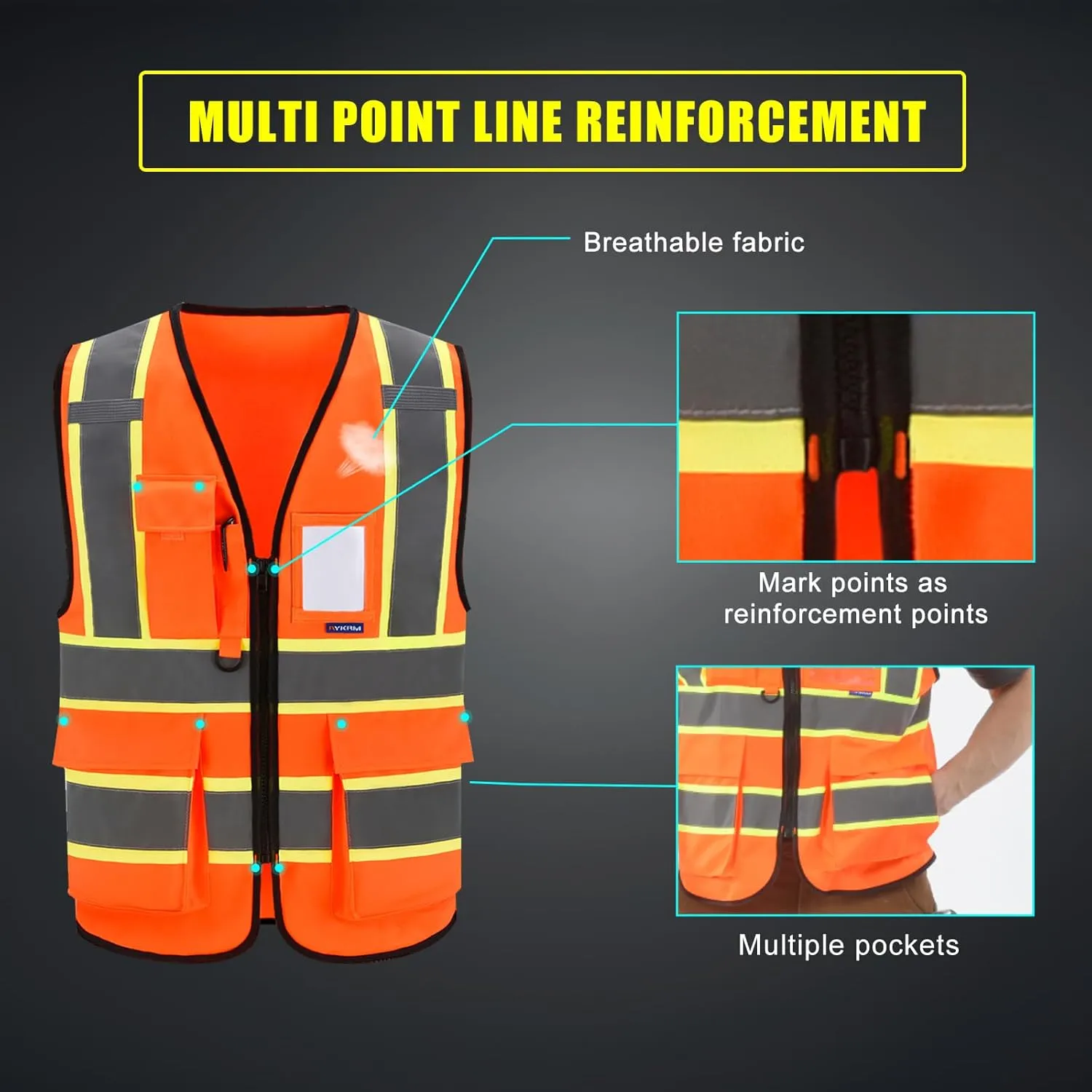 AYKRM Custom Logo Personalised Printed High Visibility Reflective 2 two tone work construction Safety Vest