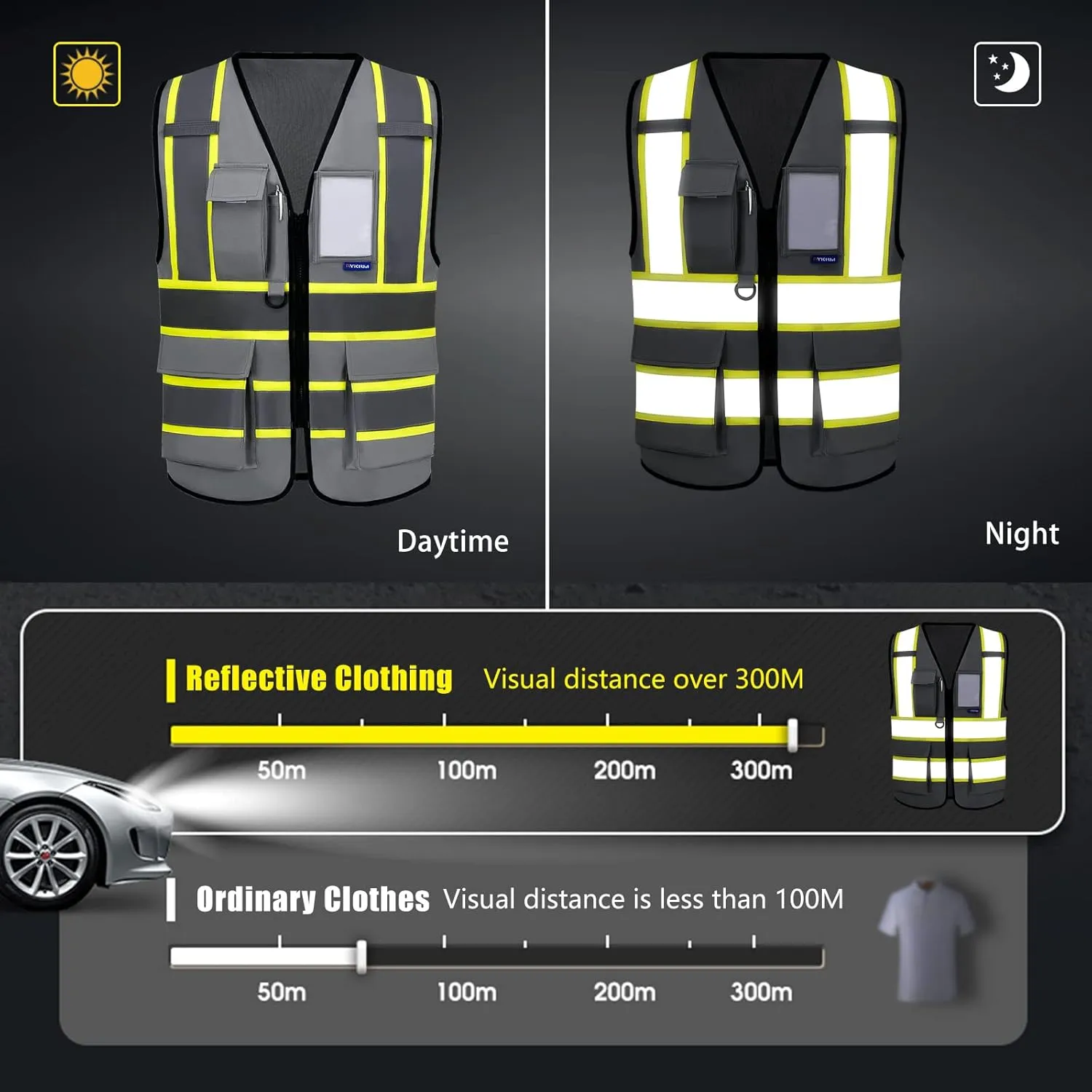 AYKRM Custom Logo Personalised Printed High Visibility Reflective 2 two tone work construction Safety Vest