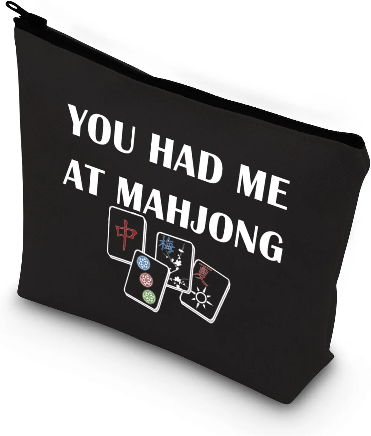 BDPWSS Funny Mahjong Makeup Bag Mahjong Lover Gift Mahjong Tiles Bag Mahjong Girl Cosmetic Bag Mahjong Board Game Storage Bag Mah Jongg Player Gift (Had at maj bl)