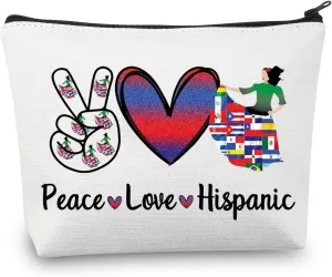 BDPWSS Peace Love Hispanic Heritage Countries Flags Makeup Bag National Hispanic Heritage Month Latina Gift Mexican Girl Gift (Love Hispanic)