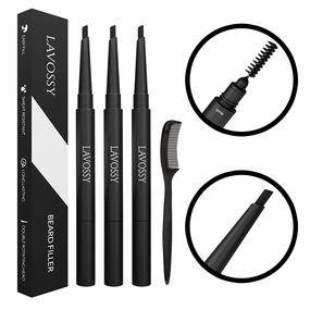 Beard Pencil Filler for Men - Dark Brown Pack of 3 - Long Lasting and Easy to Use Beard Pen with blending brush results in a sleek & natural look, Water/Sweat Proof beard filler