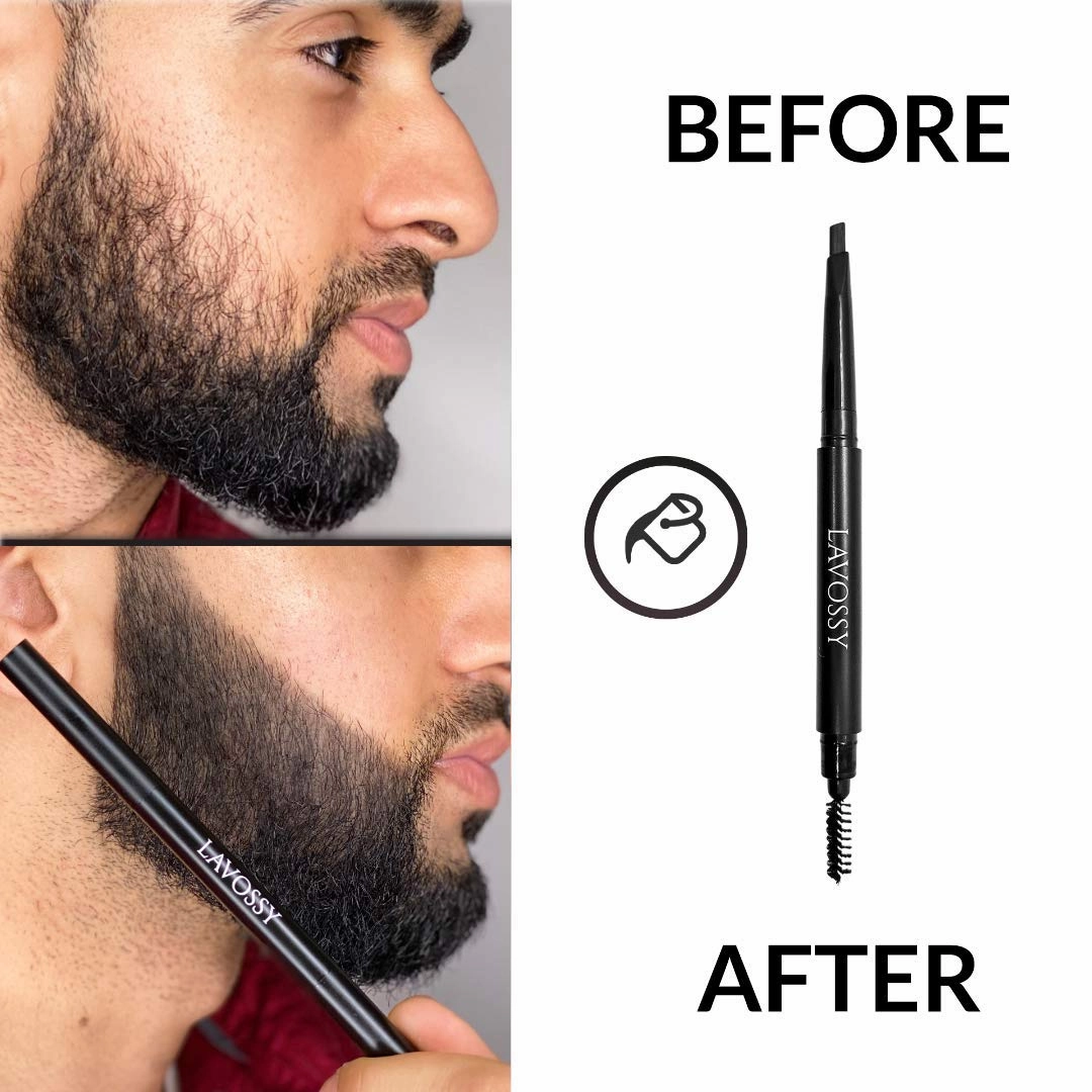 Beard Pencil Filler for Men - Dark Brown Pack of 3 - Long Lasting and Easy to Use Beard Pen with blending brush results in a sleek & natural look, Water/Sweat Proof beard filler