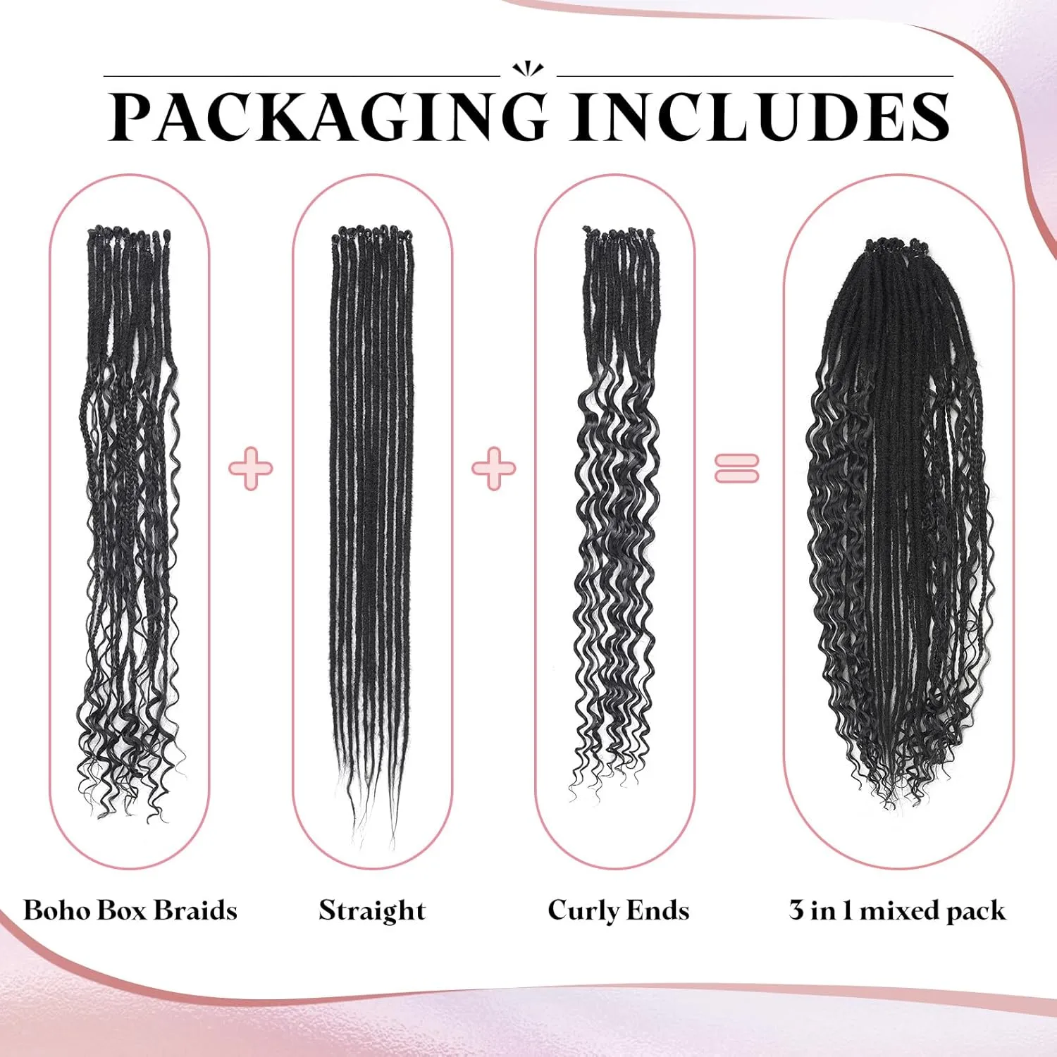 Black Dreadlock Extensions,30 Strands 24 Inch Single Ended 3 Styles(Straight&Curly&Boho Mixed) In 1 Set Dreadlocks Extension, Soft Synthetic SE Dreads Braid Locs for Women(3 in 1 set,1B#)