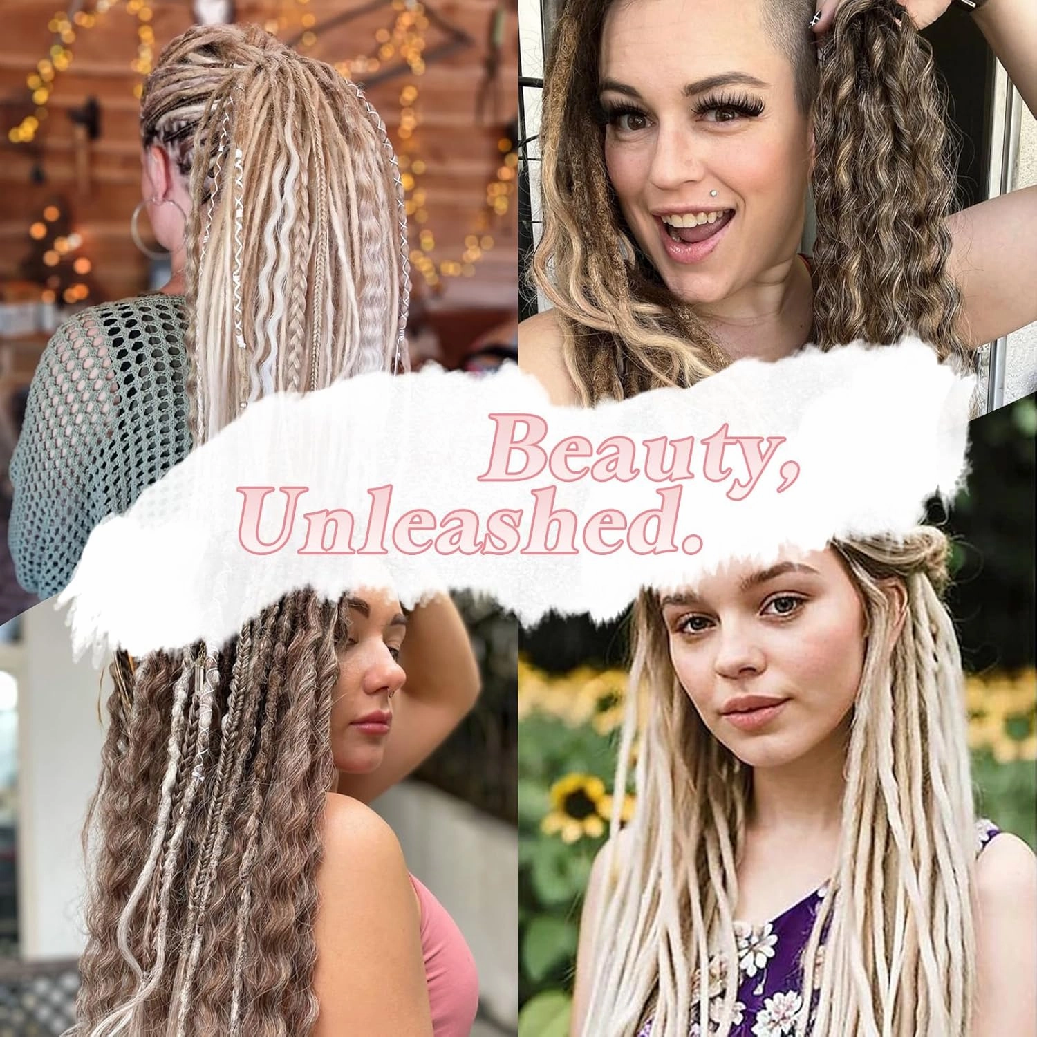 Blonde Dreadlock Extensions,30 Strands 24 Inch Single Ended 3 Styles(Straight&Curly&Boho Mixed) In 1 Set Dreadlocks Extension, Soft Synthetic SE Dreads Braid Locs for Women(3 in 1 set,613#)