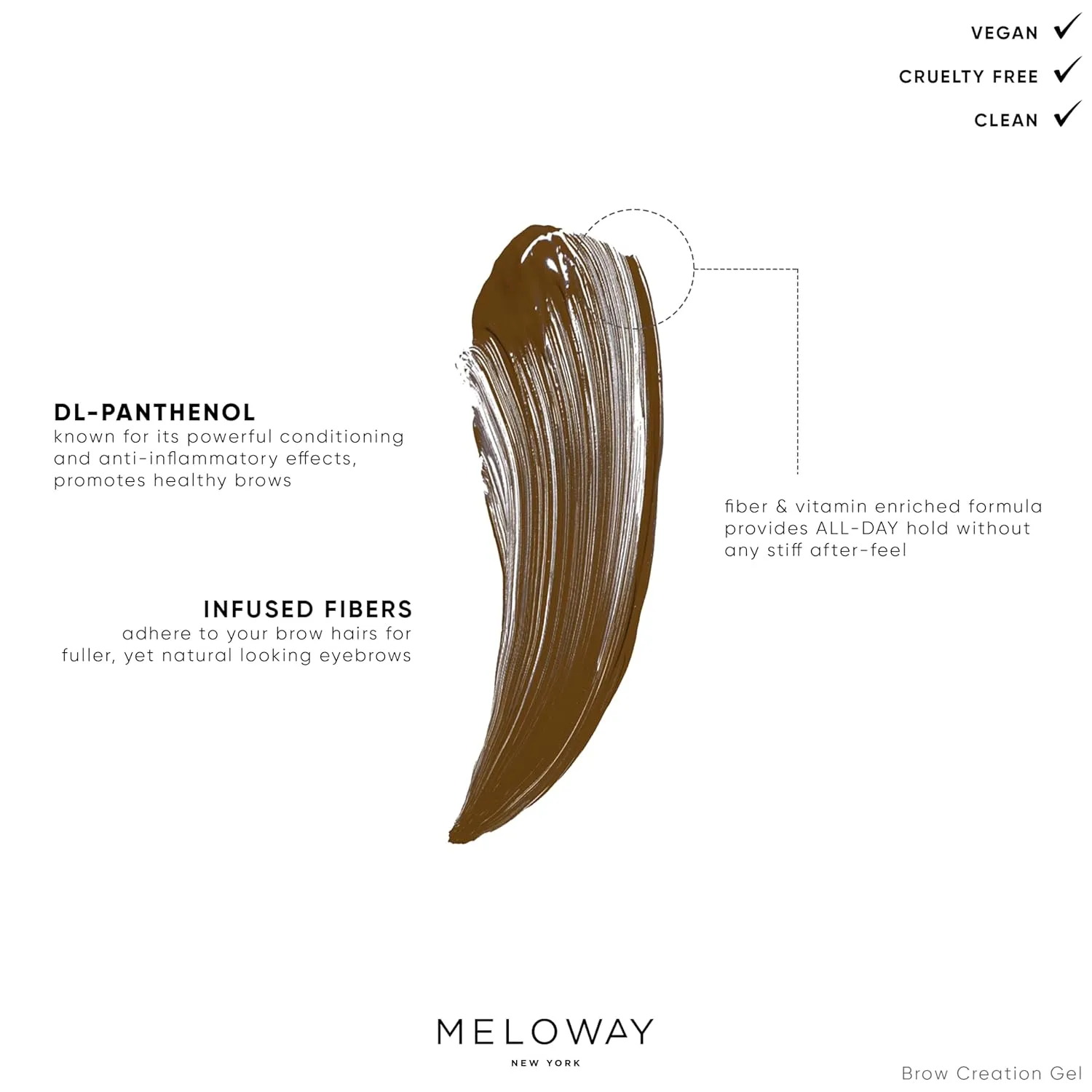 Brow Creation Gel - Tinted Fiber Gel for Thicker, Fluffier Brows - Patented Brush - Vitamin-Enriched Formula - Vegan, Cruelty-Free, Clean - Made in USA - Molten Chocolate (Dark Brown) - 6.0ml