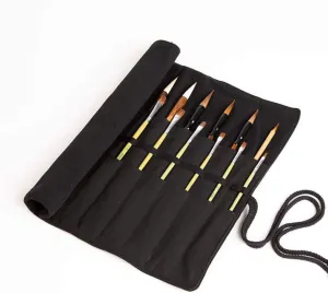 Canvas Roll Up Paint Brush Holder 20-Slot Artist Roll Makeup Brushes Case Pouch Bag Organizer Lightweight (Black)