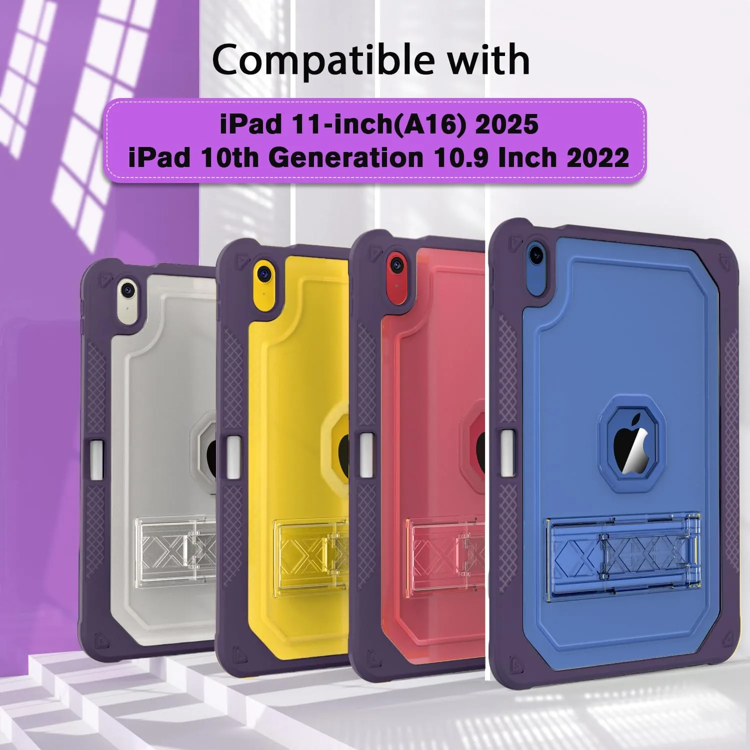 Case for iPad 11-inch (A16) 2025 / iPad 10th Gen 10.9 inch 2022, Heavy Duty Shockproof Rugged Protective with Pencil Holder, 11th / 10th Translucent Cover with Kickstand Kids, Dark Purple