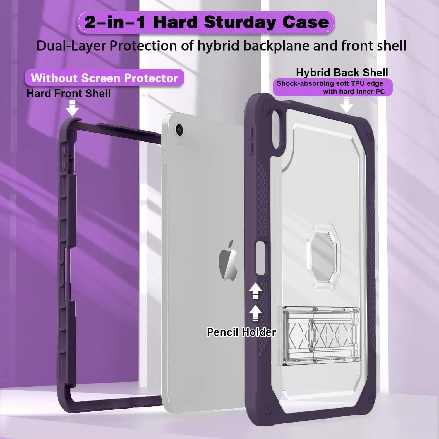 Case for iPad 11-inch (A16) 2025 / iPad 10th Gen 10.9 inch 2022, Heavy Duty Shockproof Rugged Protective with Pencil Holder, 11th / 10th Translucent Cover with Kickstand Kids, Dark Purple