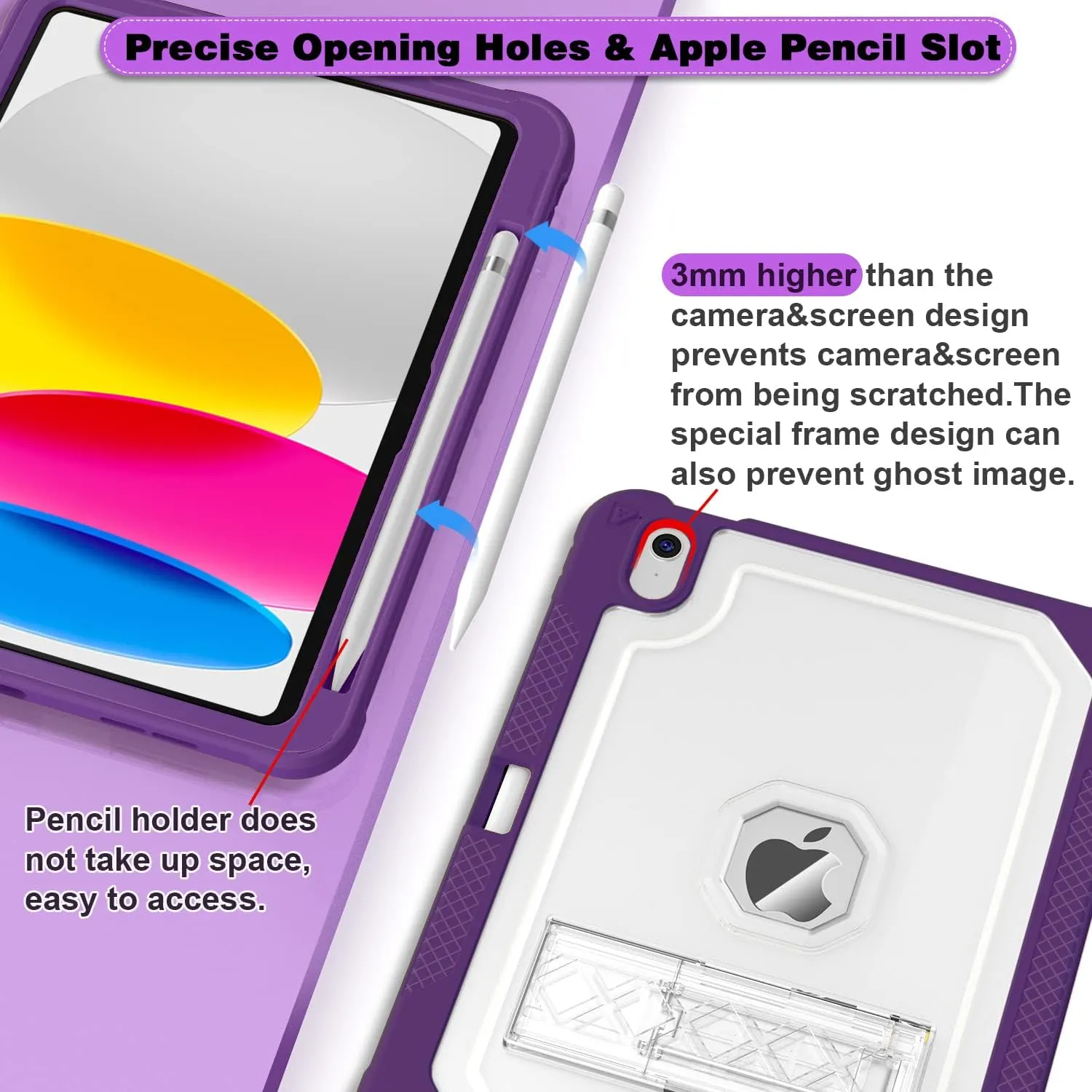 Case for iPad 11-inch (A16) 2025 / iPad 10th Gen 10.9 inch 2022, Heavy Duty Shockproof Rugged Protective with Pencil Holder, 11th / 10th Translucent Cover with Kickstand Kids, Dark Purple