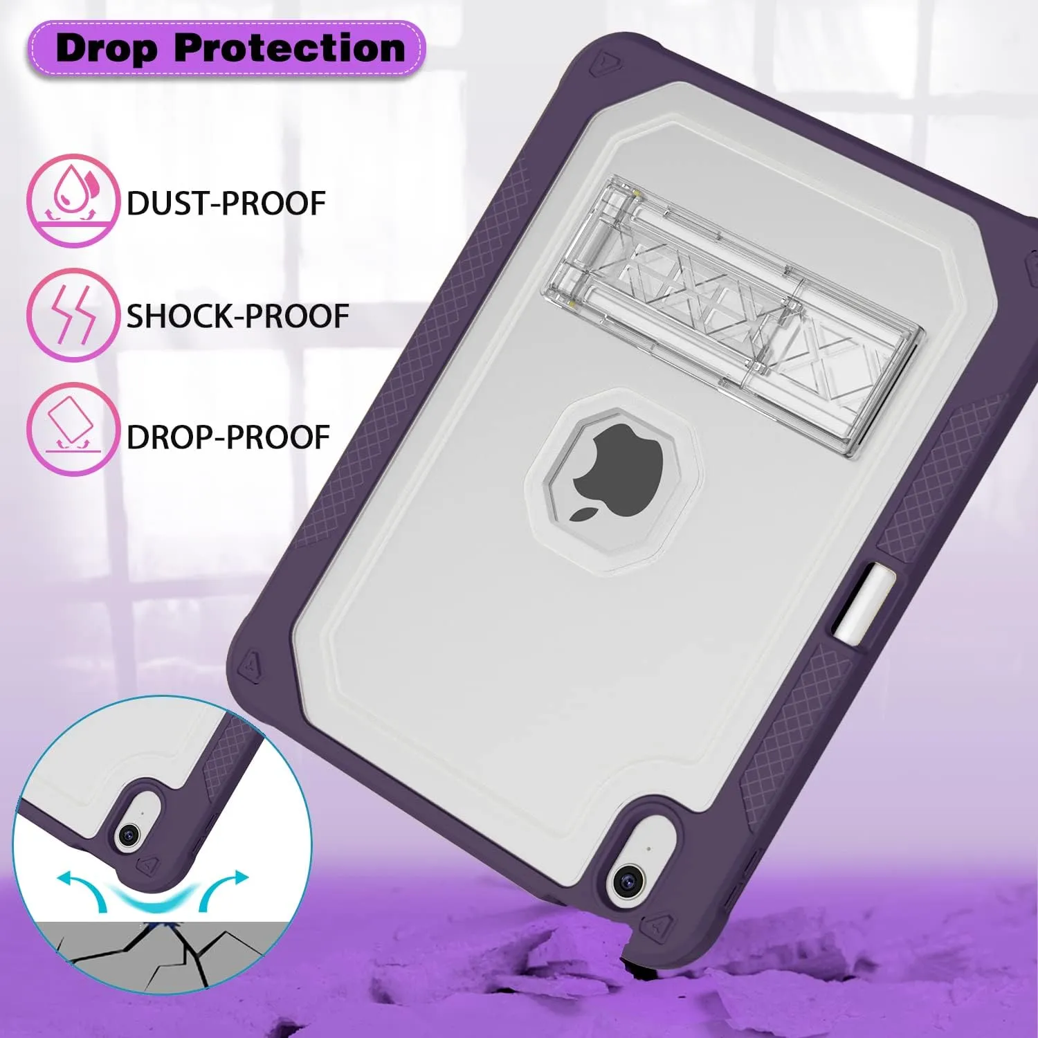 Case for iPad 11-inch (A16) 2025 / iPad 10th Gen 10.9 inch 2022, Heavy Duty Shockproof Rugged Protective with Pencil Holder, 11th / 10th Translucent Cover with Kickstand Kids, Dark Purple