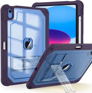 Case for iPad 11-inch (A16) 2025 / iPad 10th Gen 10.9 inch 2022, Heavy Duty Shockproof Rugged Protective with Pencil Holder, 11th / 10th Translucent Cover with Kickstand Kids, Dark Purple