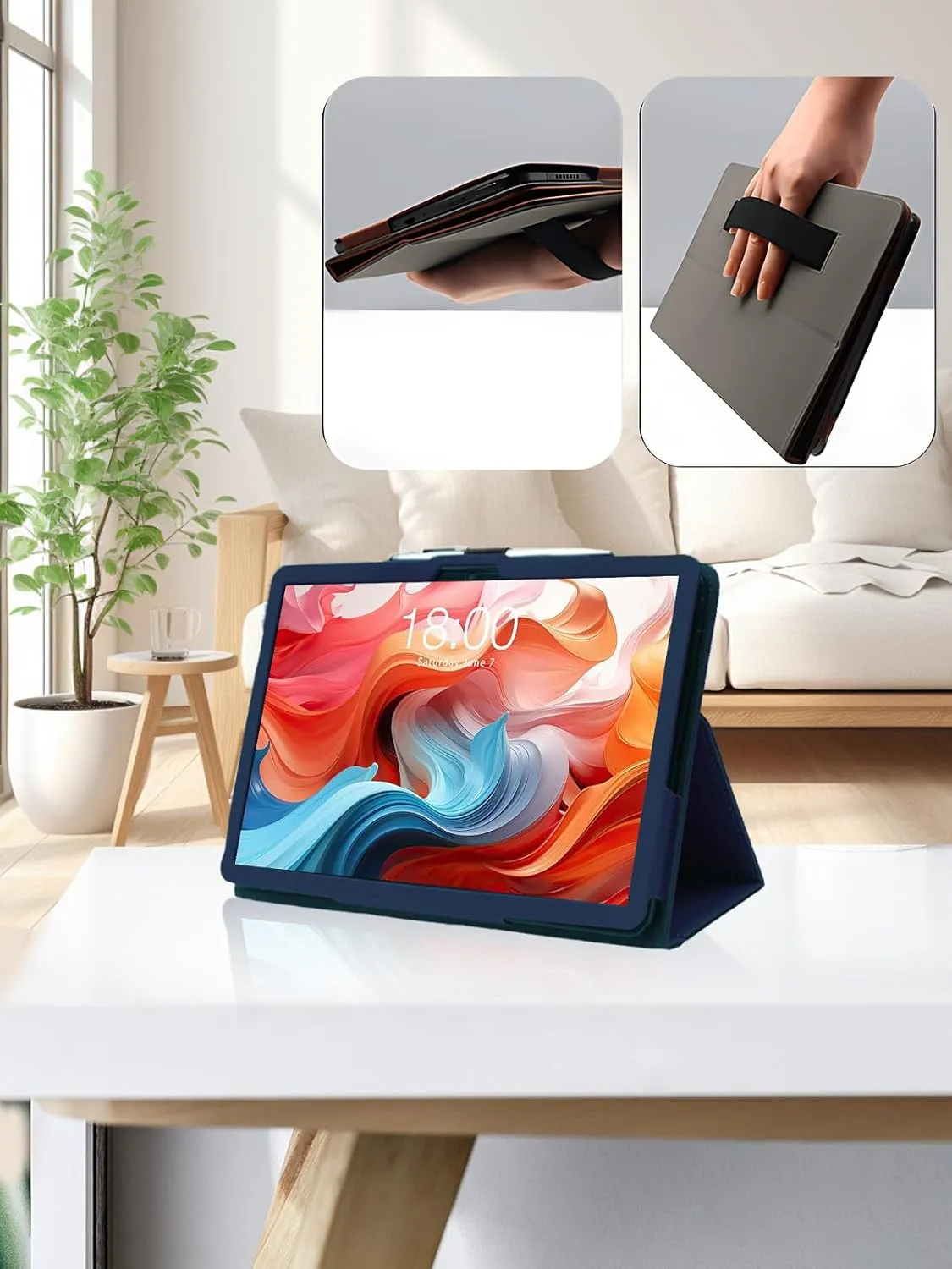 Case for TECLAST T65Max Tablet 13 Inch,Folding Stand Protective,BOVUGAC Case Cover with Pencil Holder,Wrist Strap,Full Protection,Premium PU,Scratch Resistant(Dark Blue)