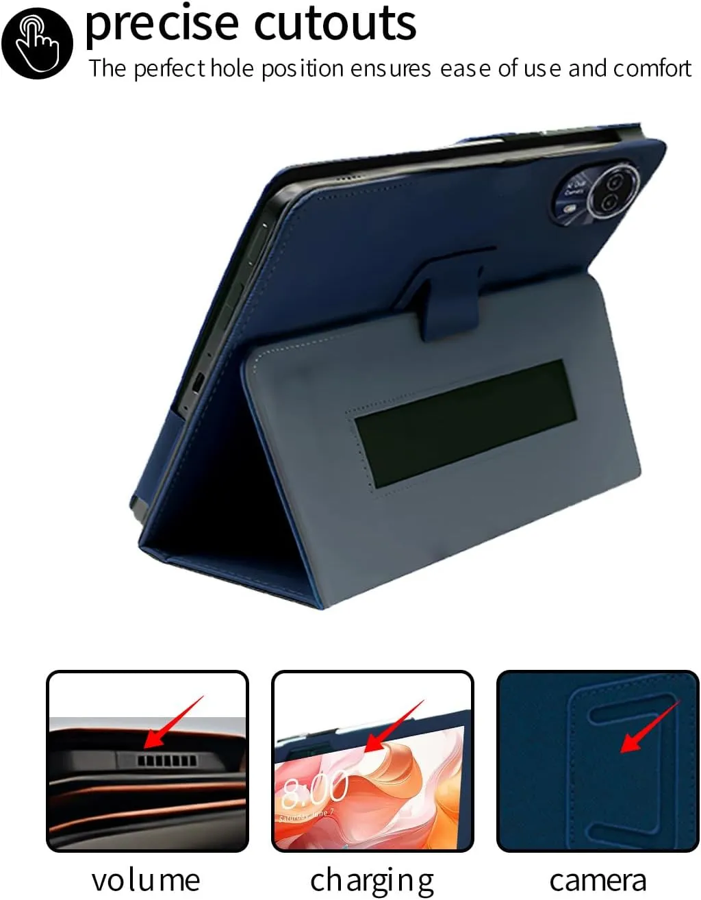 Case for TECLAST T65Max Tablet 13 Inch,Folding Stand Protective,BOVUGAC Case Cover with Pencil Holder,Wrist Strap,Full Protection,Premium PU,Scratch Resistant(Dark Blue)