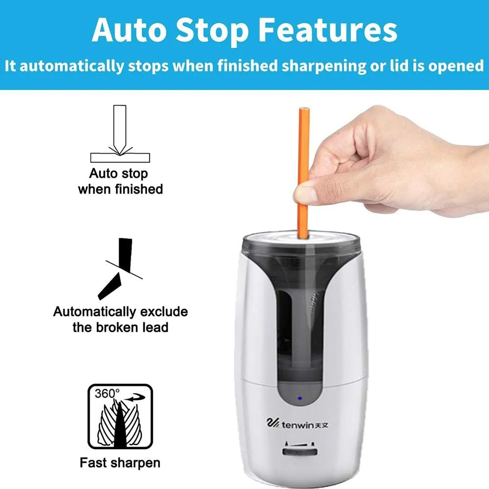 Chargeable Electric Pencil Sharpener, Heavy Duty Adjustable Art Sharpeners, Powered Auto-Stop Pencil Sharpener for Teacher Use, School, Home, Classroom Product Supplies 8028 (White)