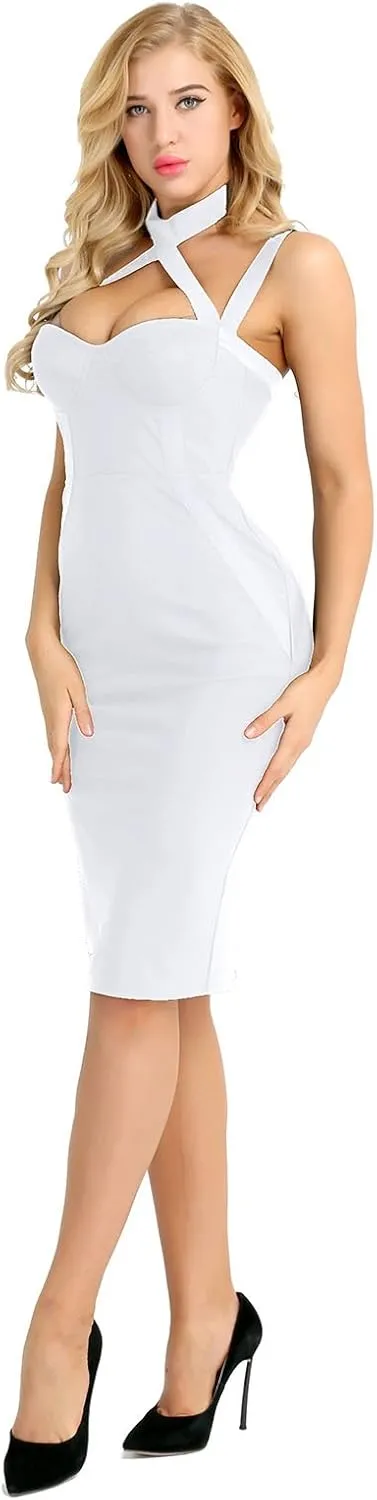 CHICTRY Women's Celebrity Rayon Cross Criss Cocktail Bandage Party Pencil Dress