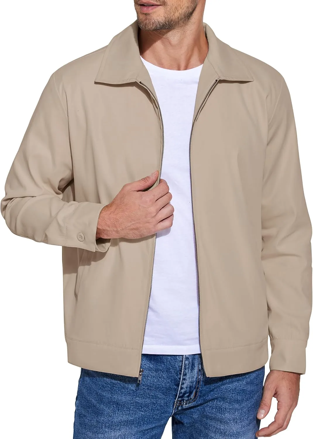 COOFANDY Men's Lightweight Zip Up Jacket Eisenhower Work Office Jackets Casual Golf Outwear